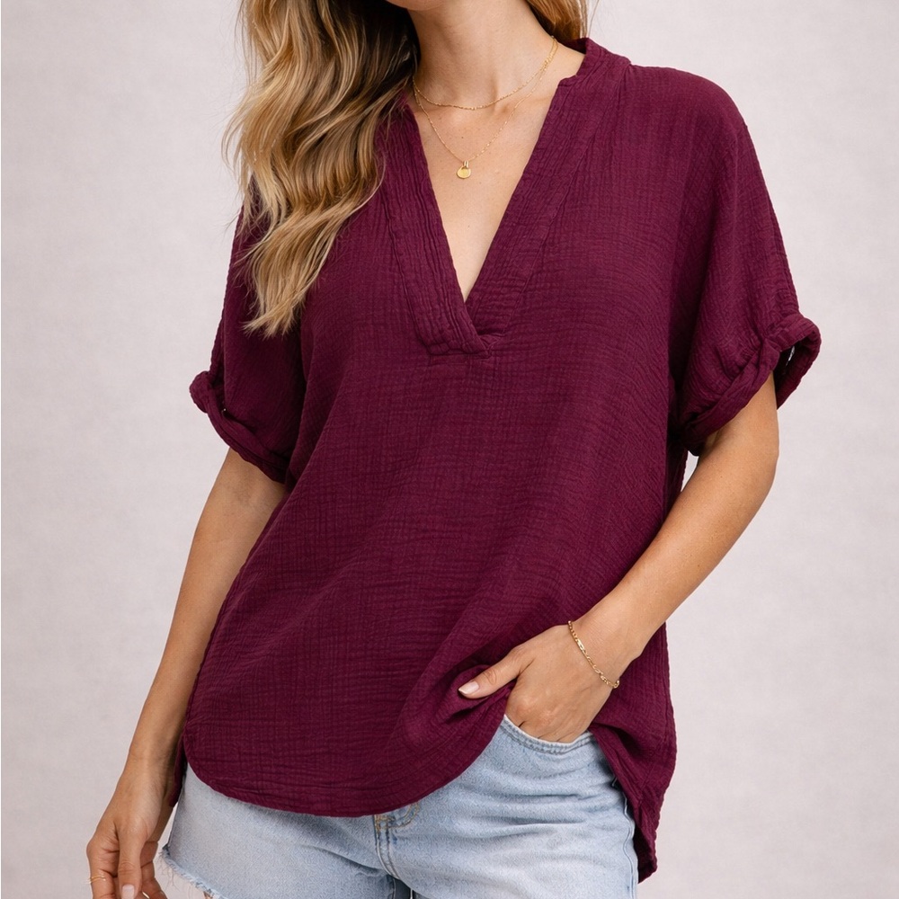 Dear John Plum Gauze V-Neck Tunic